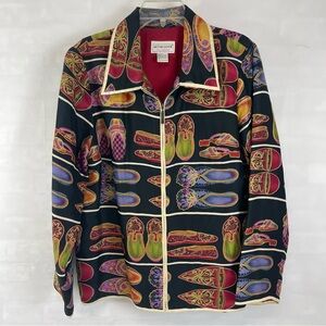 Victor Costa Occasion 100% Silk Jacket Women’s Medium Multicolor Shoe‎ Print